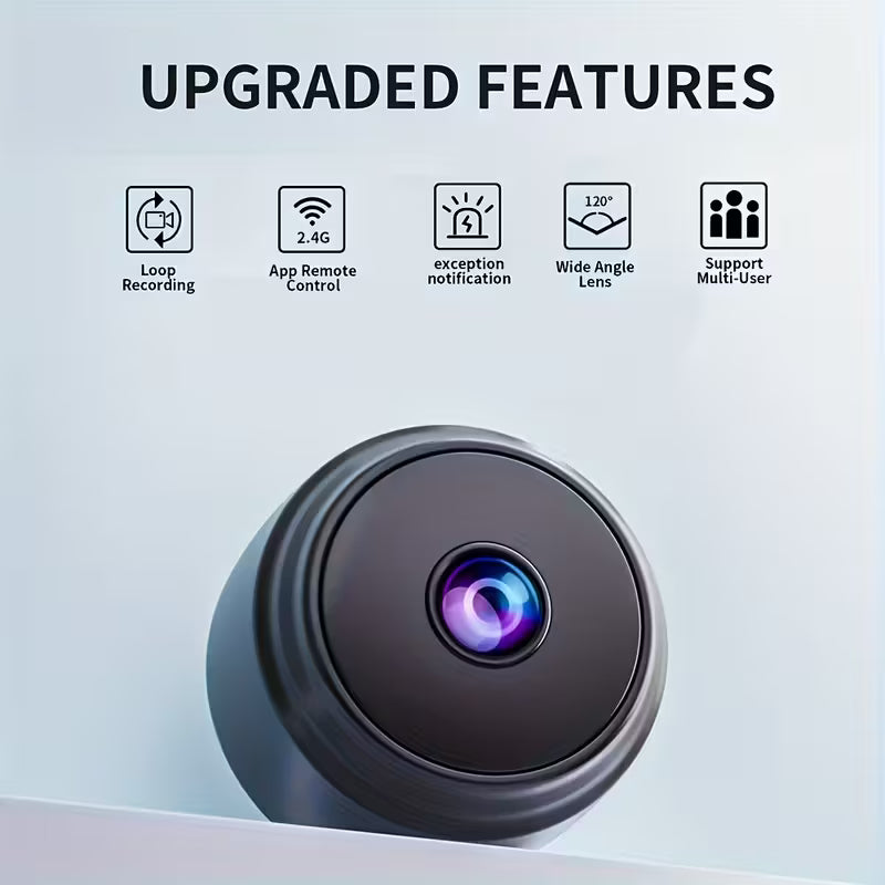 Mini Wireless Security Camera/ Mobile Remote Access, Rechargeable Battery, Compact Design for Indoor/Outdoor Use, Indoor Surveillance, Modern Home Security, Durable Plastic Body, Multicolor.