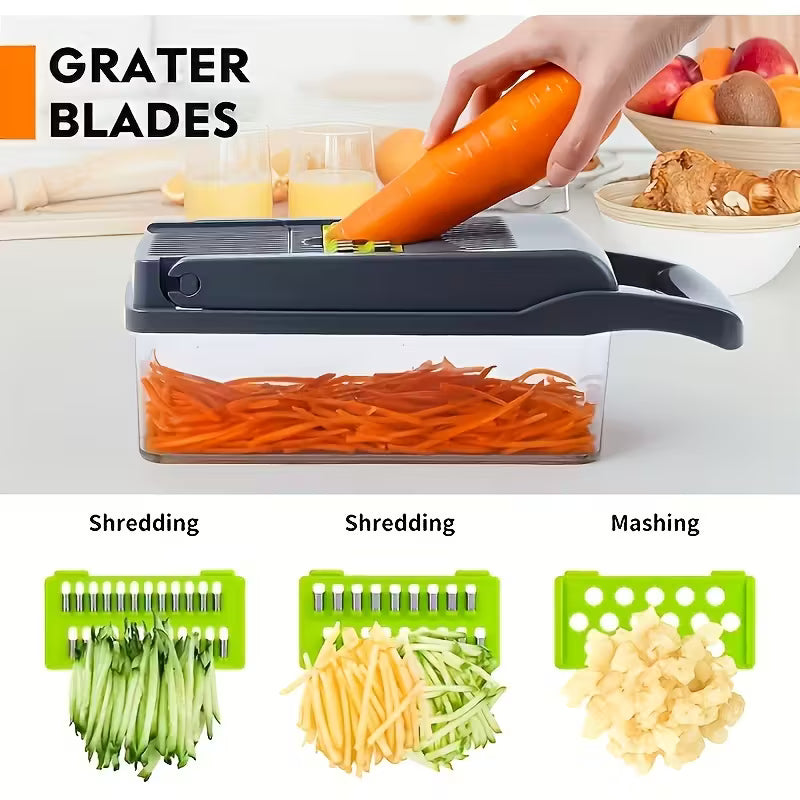 Vegetable Cutter Chopper and Slicer/Container, Peeler & Filter - Easy Meal Prep, Professional Onion, Carrot & Garlic Slicer, Kitchen Gadget for Effortless Food Preparation ,Multicolor.