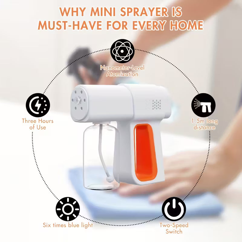 Nano Spray Disinfectant Mist Gun/ Ecolyte+ Handheld Rechargeable for Home, 380ml Tank For Extended Use Without Frequent Refills, Office, School or Garden, Multicolor.