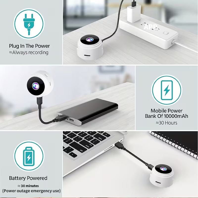 Mini Wireless Security Camera/ Mobile Remote Access, Rechargeable Battery, Compact Design for Indoor/Outdoor Use, Indoor Surveillance, Modern Home Security, Durable Plastic Body, Multicolor.