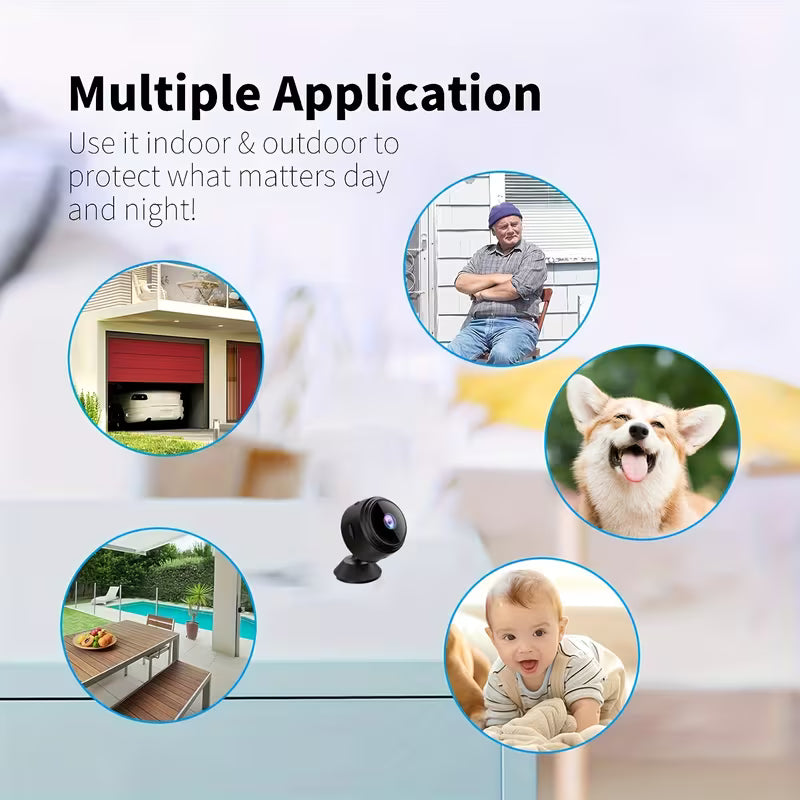Mini Wireless Security Camera/ Mobile Remote Access, Rechargeable Battery, Compact Design for Indoor/Outdoor Use, Indoor Surveillance, Modern Home Security, Durable Plastic Body, Multicolor.