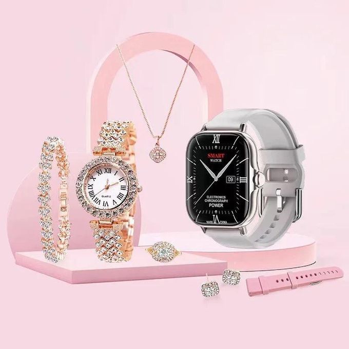 A58 Smart Watch 5 In 1 / Smartwatch With Bracelet And Necklace Set For Women, Smart Watch Stainless Steel, Big Screen, Bracelet, Sports Combo Set With Jewellery For Womens, Multicolor.