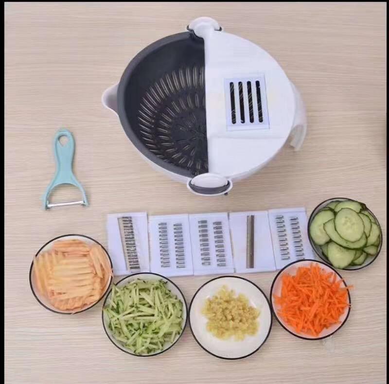 Multi-functional Vegetable Cutter/ Multifunctional Vegetable Fruits Cutter, Slicer Shredder with Rotating Drain Basket, Space-Saving Storage,Easy to Clean, Removeable Parts, Multicolor.