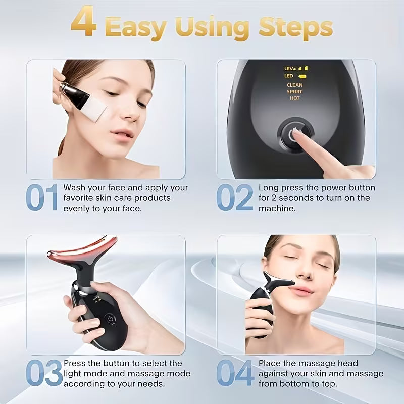 Anti Wrinkle Beauty Apparatus/ 7 Colors Face And Neck Massager with Vibrating Heat Beauty Apparatus, USB Rechargeable, Suitable for Skincare, Home Facial Skin Care Goddess Holiday Gift, Multicolor.