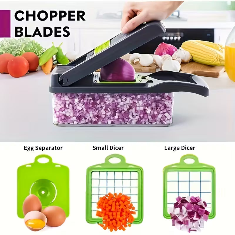 Vegetable Cutter Chopper and Slicer/Container, Peeler & Filter - Easy Meal Prep, Professional Onion, Carrot & Garlic Slicer, Kitchen Gadget for Effortless Food Preparation ,Multicolor.
