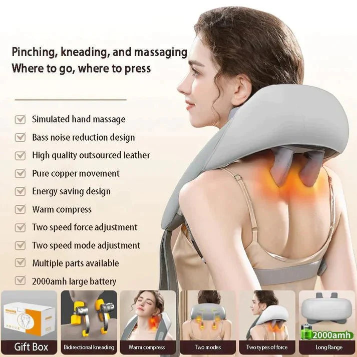 3d head and shoulder Kneeding Massage/ Shoulder and Neck Massager for Pain Relief Deep Tissue, Electric Massager with Heat, Neck, Back, Shoulder, Trapezius Muscle Relaxation Massage Pillow, Ideal Gift, Multicolor.