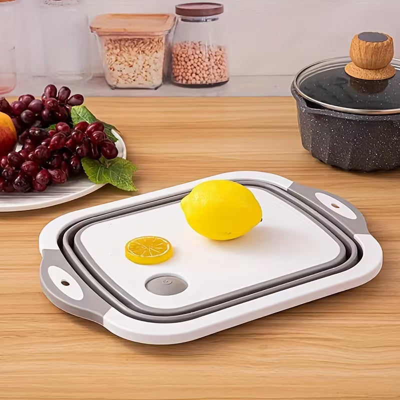 4-In-1 Multi-Board Basket/ Folding Vegetable Basket Strainer Wash and Drain Dish Tub Collapsible Dishpan with Draining Plug, Multicolor.