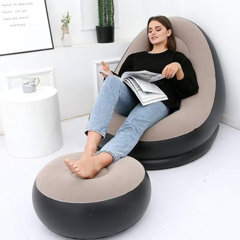 Inflatable Single Sofa/ Portable Folding Lounge Chair with Footrest, Ideal for Camping, Beach, Pool, Backyard, Non-electric, Hand Wash Only, Multicolor.