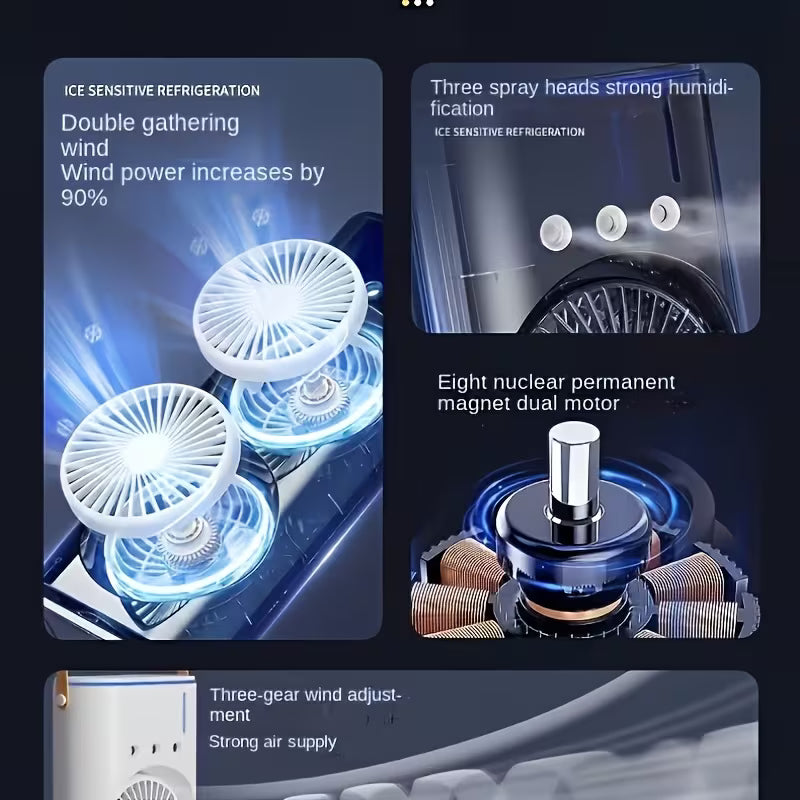 Double Ended Spray Fan/ Mini Air Cooler Double Fan, Spray FAN Portable Humidifier Double Fan AIR Conditioner With 2 Fan, Multicolor.