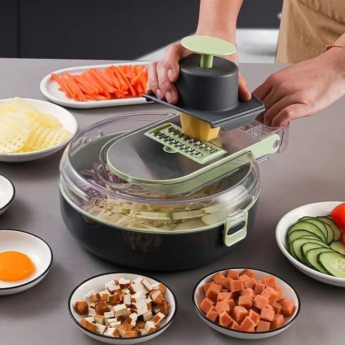 9-in-1 Vegetable Cutter/ Premium Vegetable Chopper, 9-in-1 Multifunctional Slicer, Cutter, Shredder,Interchangeable Blades, Multicolor.