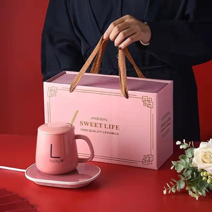 Electric Coffee Warmer/ Smart Coffee Cup Set with Electric Warmer, USB-Powered Ceramic Mug with Coaster White and Green Green Thermostatic Cup + Gift Box, Multicolor.