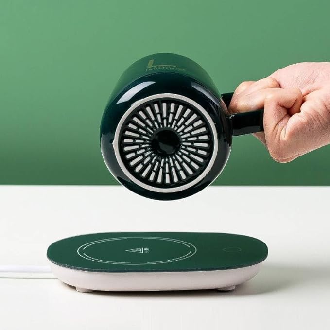 Electric Coffee Warmer/ Smart Coffee Cup Set with Electric Warmer, USB-Powered Ceramic Mug with Coaster White and Green Green Thermostatic Cup + Gift Box, Multicolor.