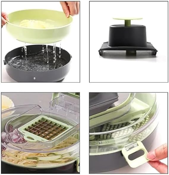 9-in-1 Vegetable Cutter/ Premium Vegetable Chopper, 9-in-1 Multifunctional Slicer, Cutter, Shredder,Interchangeable Blades, Multicolor.