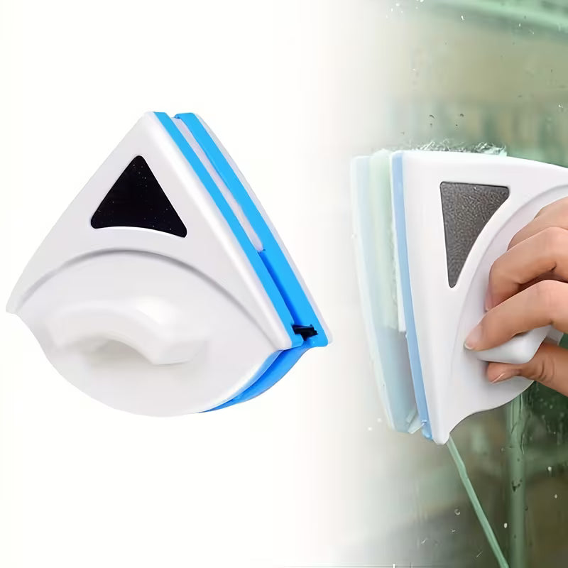 Doublefaced Glass Cleaner Magnetic/ Heavy-Duty Reusable Glass with Magnetic Sides & Hanging Loop, No Power Required, White & Blue Design for Home, Kitchen, Office etc, Multicolor.