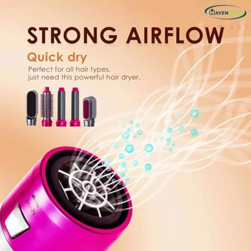Hot Air Brush 5-in-1/ Hair Dryer & Styler Set with Interchangeable Attachments Brush, Comb, Massage, for Straightening, Curling, Multicolor.