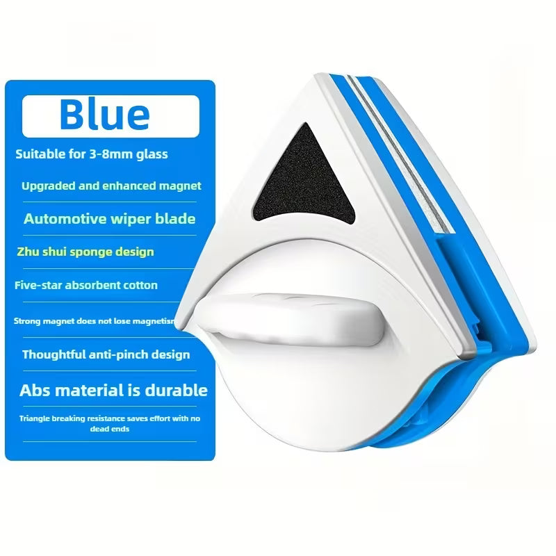 Doublefaced Glass Cleaner Magnetic/ Heavy-Duty Reusable Glass with Magnetic Sides & Hanging Loop, No Power Required, White & Blue Design for Home, Kitchen, Office etc, Multicolor.