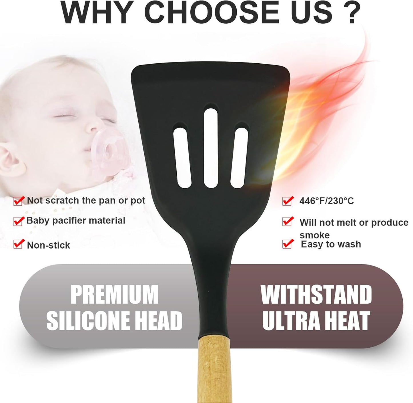 12 Pcs Cooking Utensils Set/ 12 pcs Silicone Cooking Utensils Kitchen Utensil Set with Holder Heat Resistant Silicone Spatula Turner Set Wooden Spoons Kitchen Gadgets Tools Cooking Utensils for Nonstick Cookware, Multicolor.