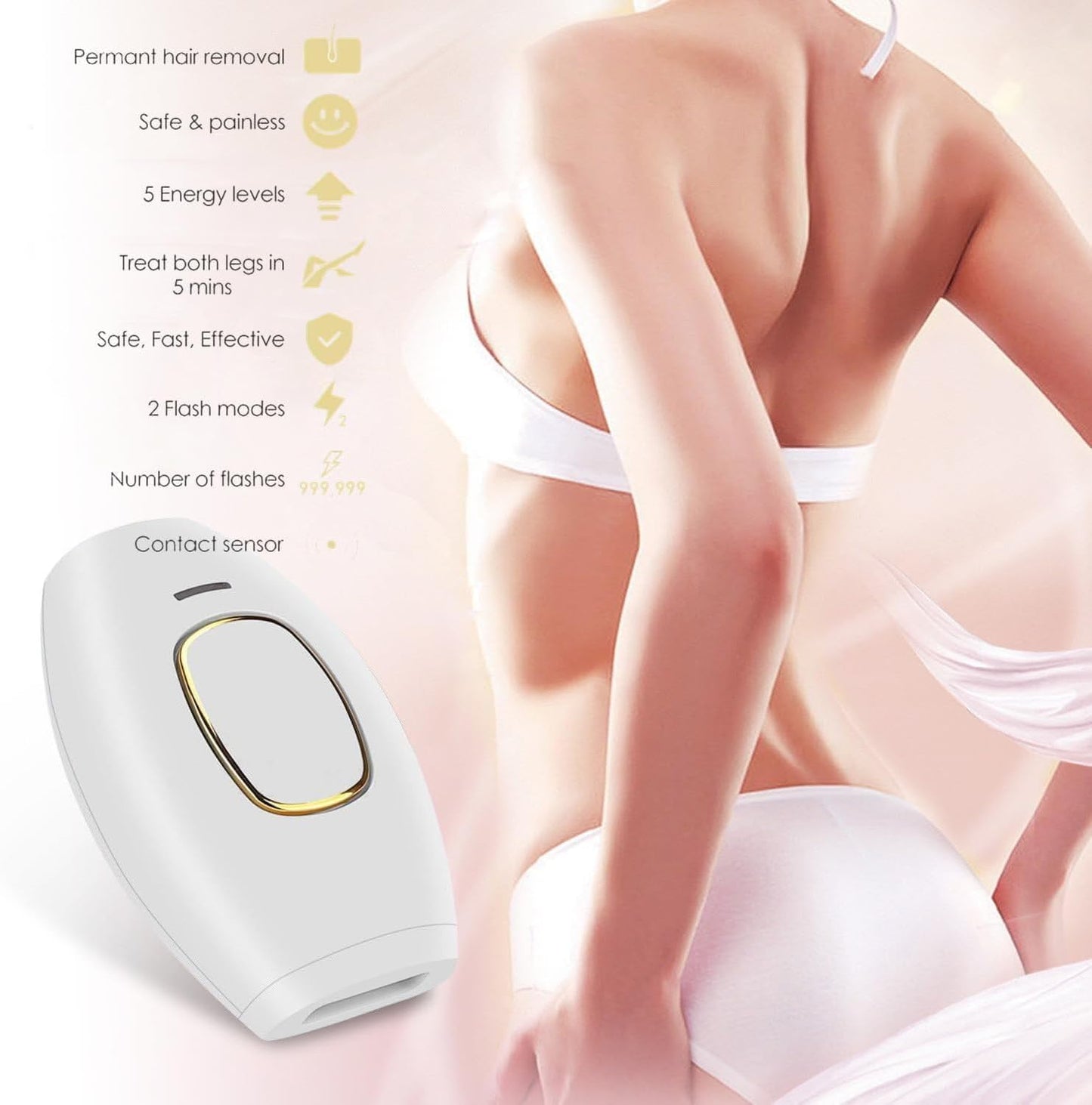 Mini Laser Hair Removal/ Portable Latest IPL Laser Hair Removal Tech with 2 Flashes Modes And 5 Adjustable Energy Levels, Multicolor.