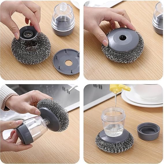 Cleaning Pot Brush/ Soap Dispensing Dish Brush for Pots, Pans, Dishes, and Sink – Palm Brush with Soap Dispens, Kitchen Cleaning Brush Pot Dish Brush, Multicolor.