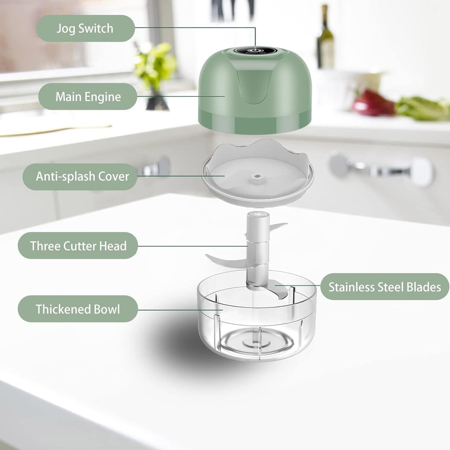 Electric Garlic Chopper/ Mini Electric Garlic Chopper USB Charging Ginger Masher Machine Sturdy Durable Chili Vegetable Crusher Kitchen Tool, Multicolor.