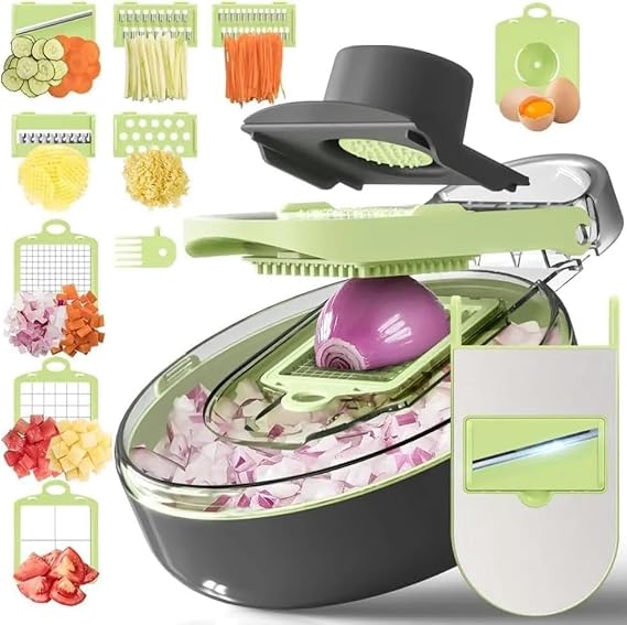 9-in-1 Vegetable Cutter/ Premium Vegetable Chopper, 9-in-1 Multifunctional Slicer, Cutter, Shredder,Interchangeable Blades, Multicolor.