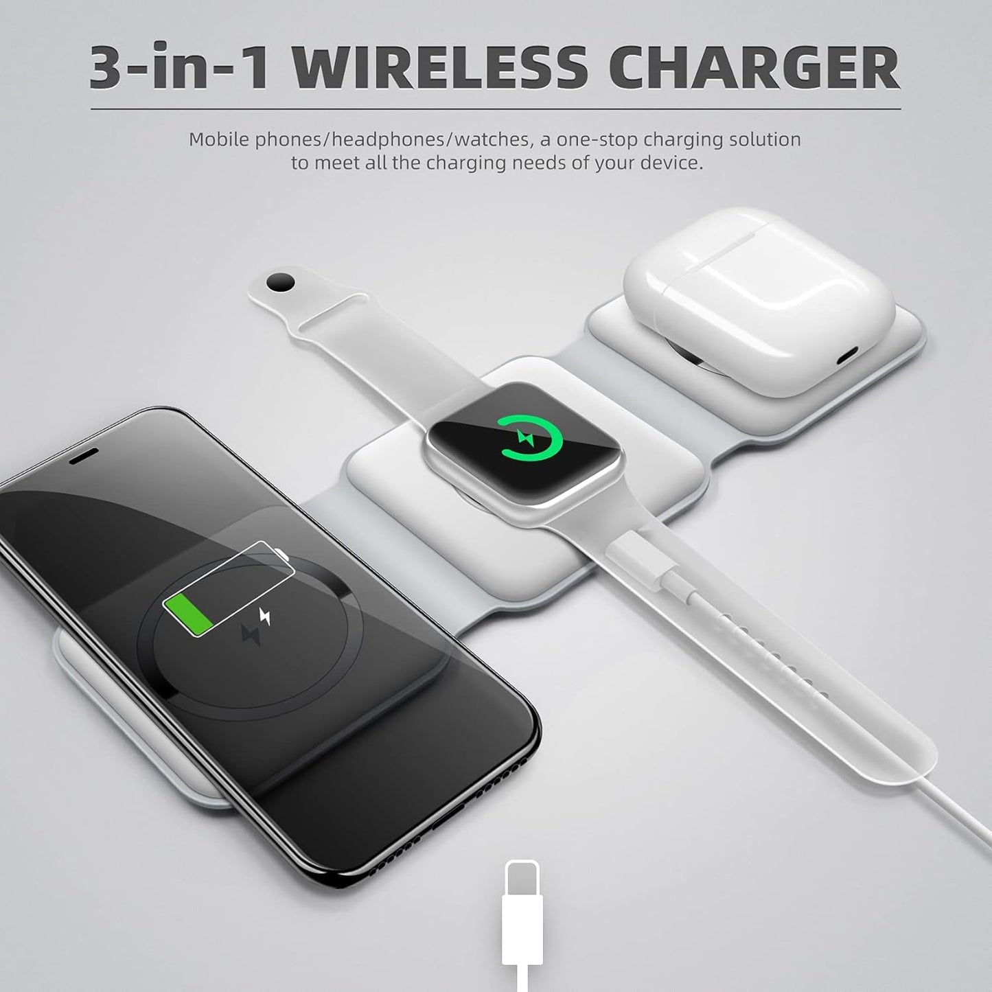 3-In-1 Wireless Charging Pad/ Foldable Magnetic Wireless Charger, For Cell Phone, Earphone, Foldable Magnetic Wireless Charger. IWatch, Compatible With All Magnetic Mobile Phones, Multicolor.