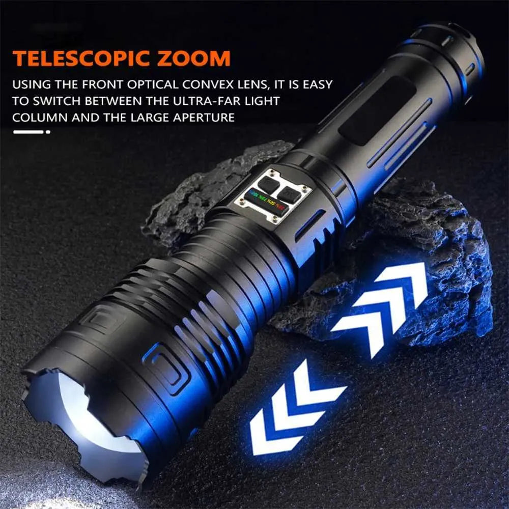 Tactical Laser Flash Light/ Strong Light Lantern High Power LED Flashlight USB Rechargeable Powerful Tactical Torch Waterproof Lamp Outdoor, Multicolor.
