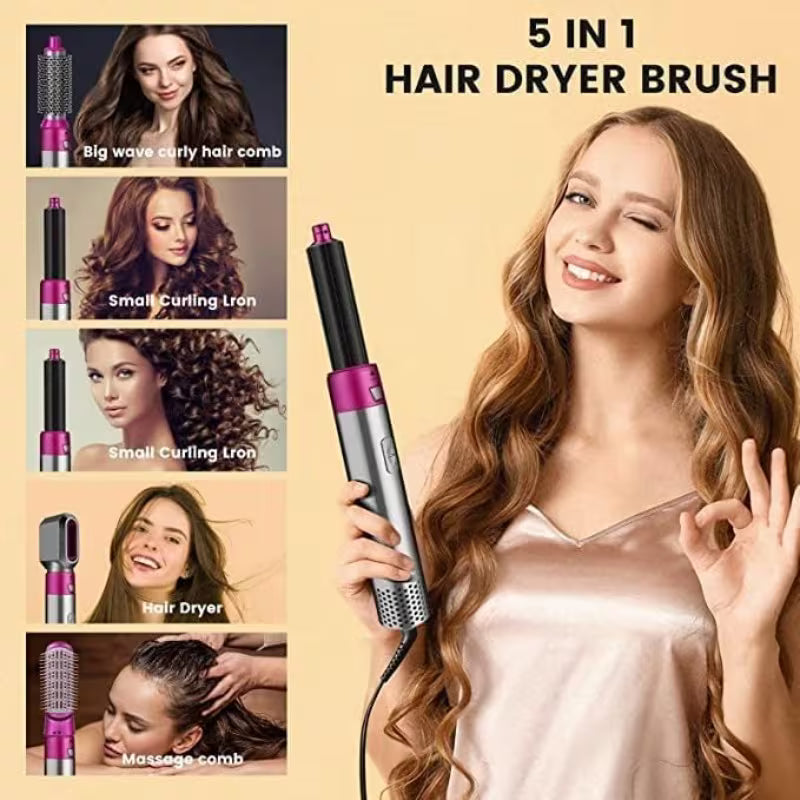 Hot Air Brush 5-in-1/ Hair Dryer & Styler Set with Interchangeable Attachments Brush, Comb, Massage, for Straightening, Curling, Multicolor.