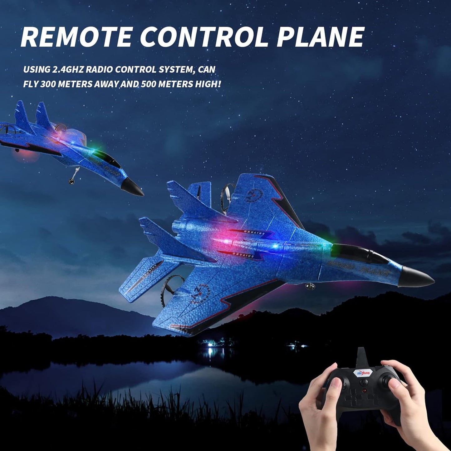 Remote Control Airplane/ RC Plane, RC Airplanes, Remote Control Airplanes with Automatic Balance System, RC Glider for Beginner Adult Kids, Easy to Fly EPP Foam RC Aircraft Fighter with LED Light, Multicolor.