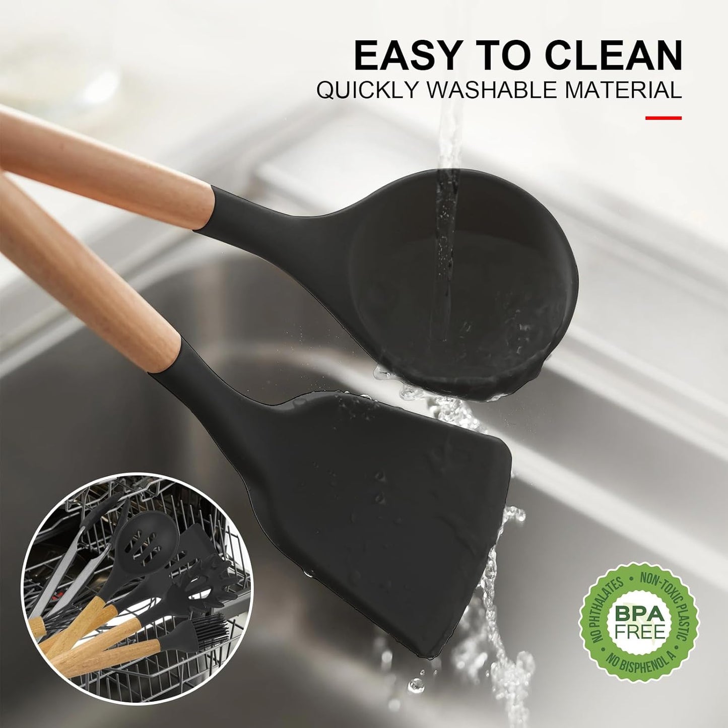 12 Pcs Cooking Utensils Set/ 12 pcs Silicone Cooking Utensils Kitchen Utensil Set with Holder Heat Resistant Silicone Spatula Turner Set Wooden Spoons Kitchen Gadgets Tools Cooking Utensils for Nonstick Cookware, Multicolor.