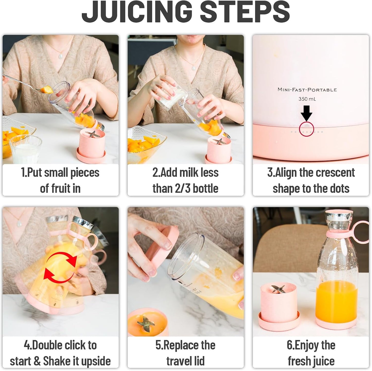 Portable Juicer Bottle/ Portable Electric Wireless Mini Fruit Blender Juicer - Perfect for On-the Go, Wireless USB Rechargeability, Multicolor.