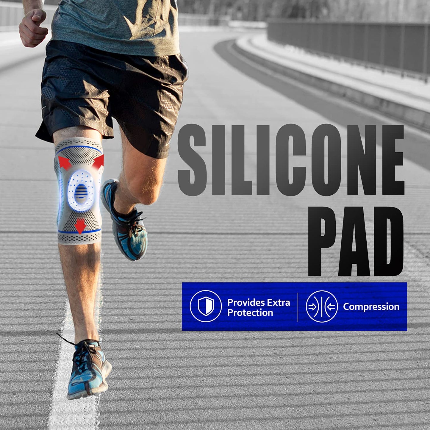 Knee Supporter/ Anti Slip Knee Brace Compression Sleeve with Patella Gel Pads & Side Stabilizers for Running,Meniscus Tear,Arthritis,Joint Pain Relief, Multicolor.