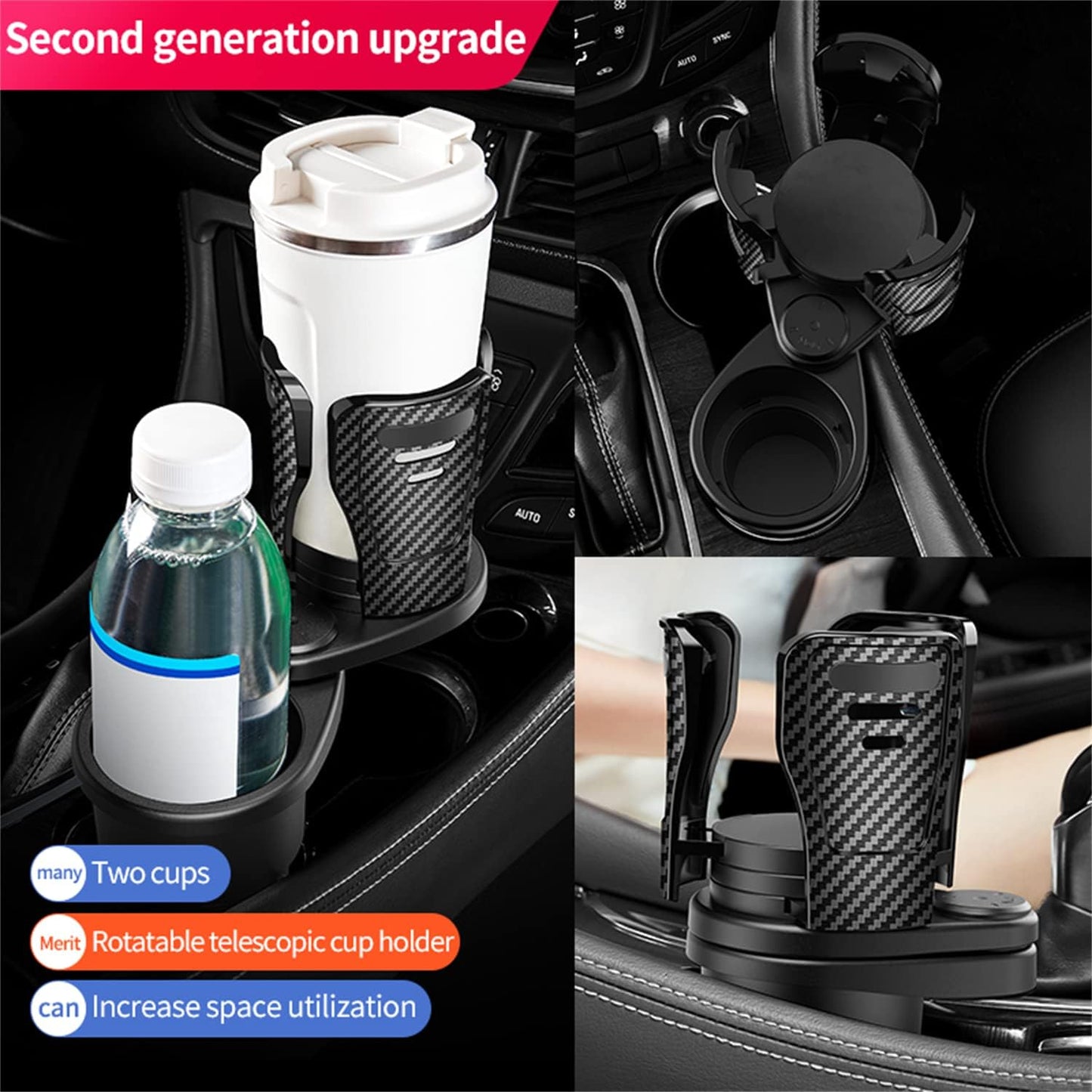 Car Drink Expander Holder/ 360° Car Cup Holder Expander Adapter, Vehicle-Mounted Car Cup Holder and Organizer, All Purpose Car Water Cup Drink Holder