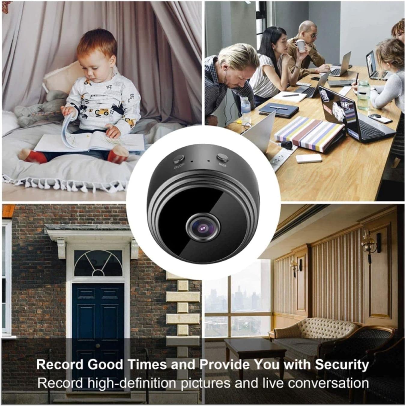 Mini Wireless Security Camera/ Mobile Remote Access, Rechargeable Battery, Compact Design for Indoor/Outdoor Use, Indoor Surveillance, Modern Home Security, Durable Plastic Body, Multicolor.
