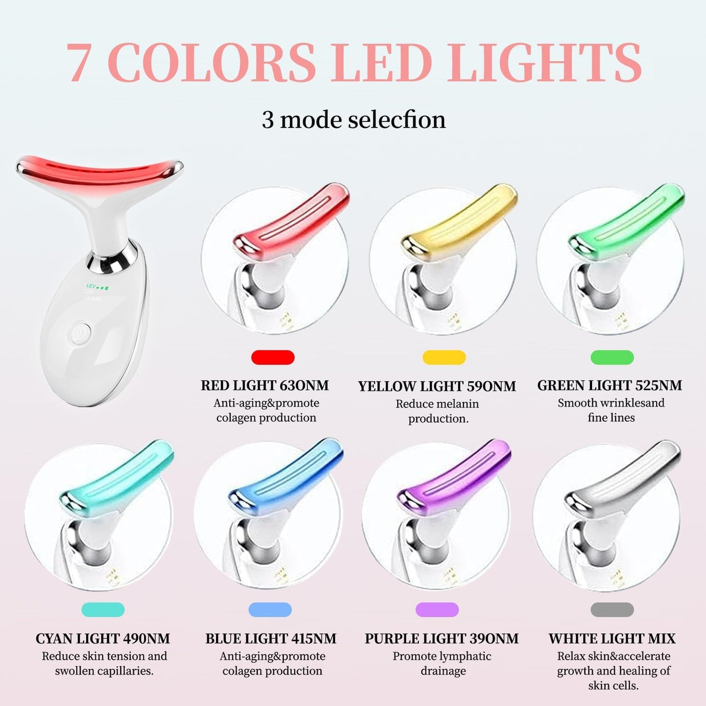 Anti Wrinkle Beauty Apparatus/ 7 Colors Face And Neck Massager with Vibrating Heat Beauty Apparatus, USB Rechargeable, Suitable for Skincare, Home Facial Skin Care Goddess Holiday Gift, Multicolor.