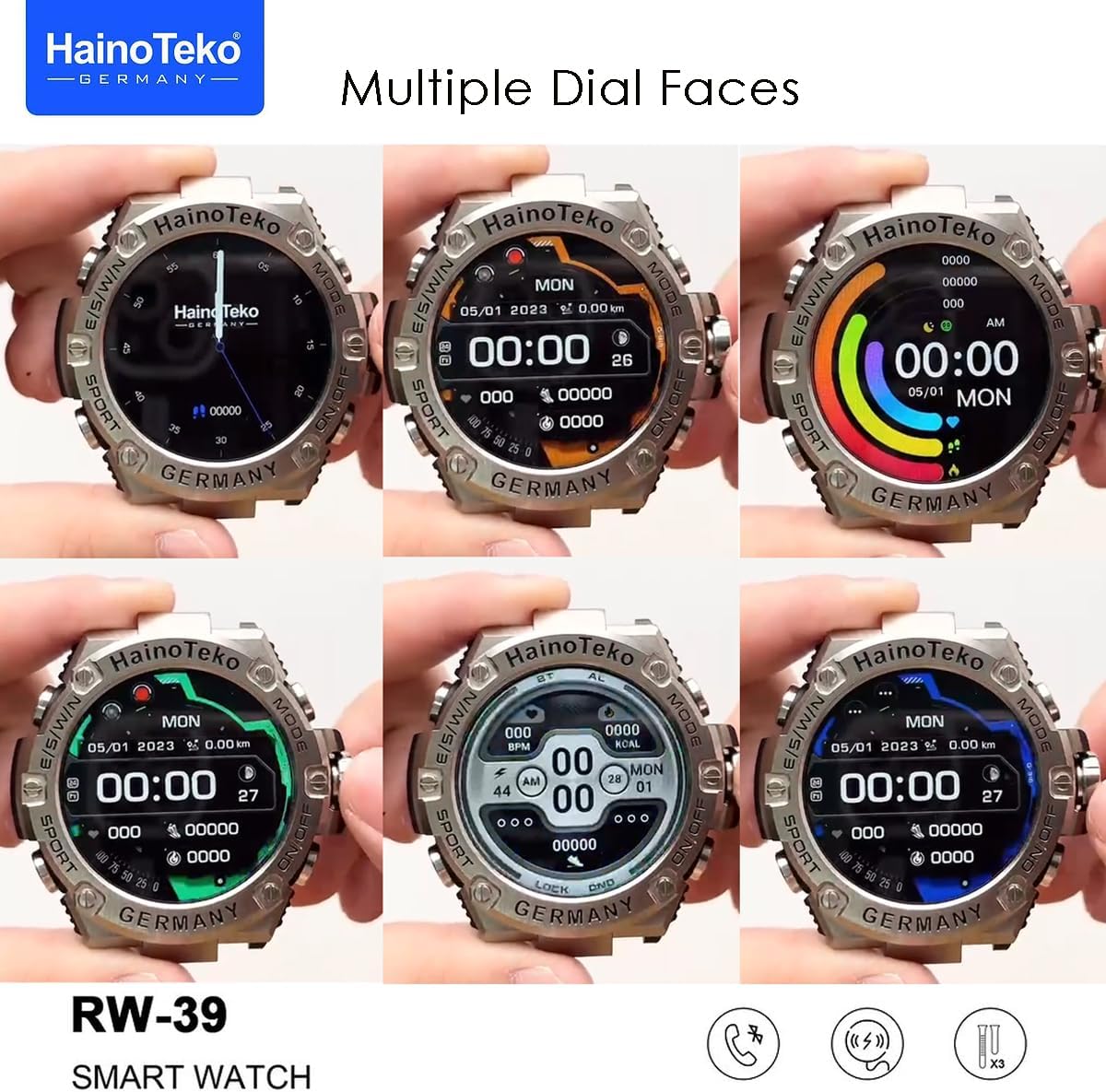 Haino Teko RW 39 Smart Watch/ Haino Teko RW39 Smart Watch – AMOLED Display, Bluetooth Calling & Wireless Charging, Multicolor.