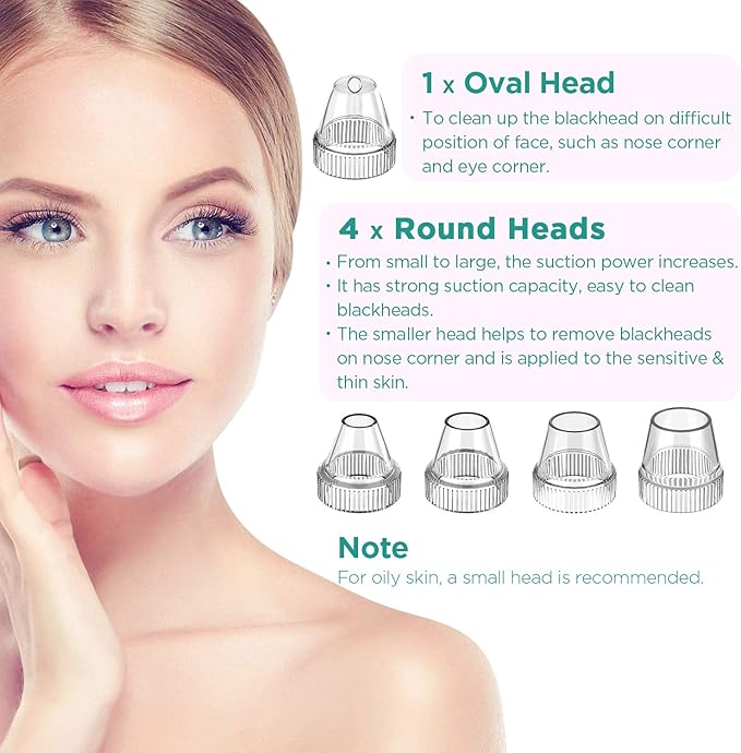 Electric Black Head Suction Instrument Face Cleaner/ Blackhead Remover Vacuum, Facial Pore Cleanser Acne Comedones Extraction 5 Replaceable Heads.
