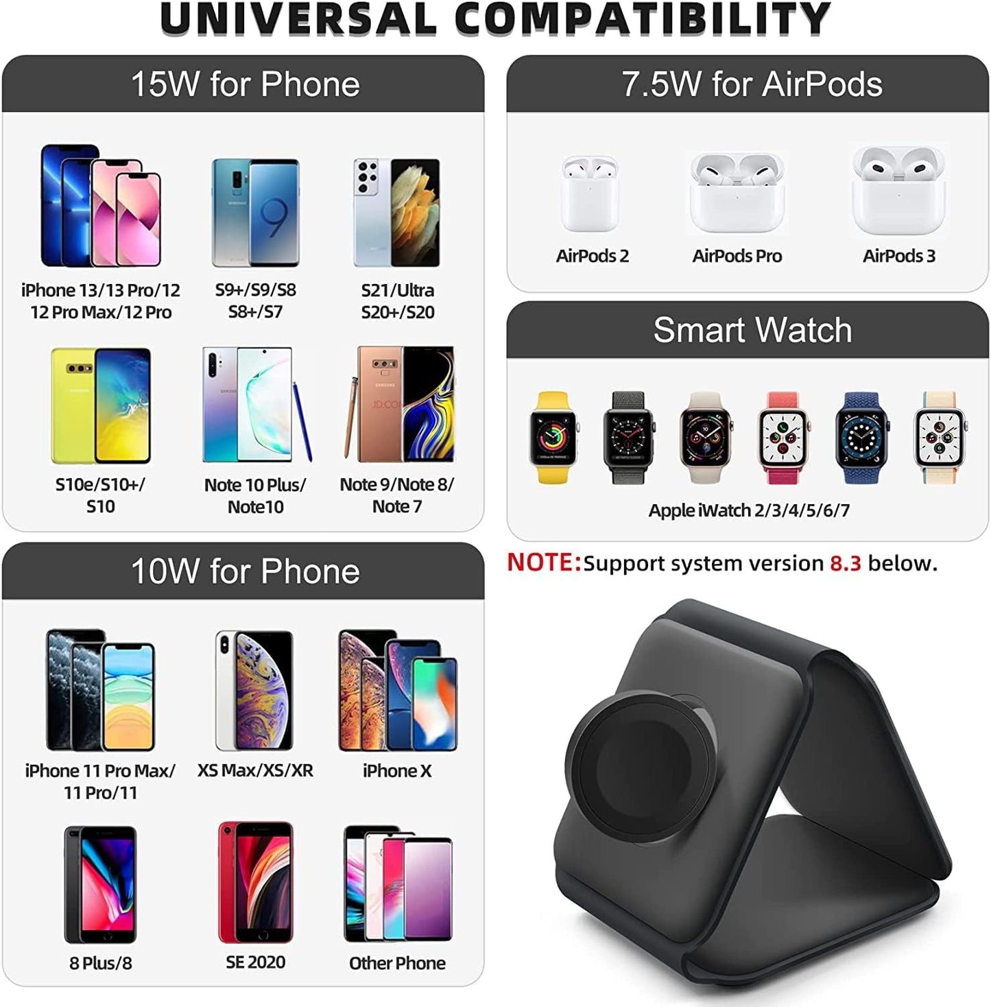 3-In-1 Wireless Charging Pad/ Foldable Magnetic Wireless Charger, For Cell Phone, Earphone, Foldable Magnetic Wireless Charger. IWatch, Compatible With All Magnetic Mobile Phones, Multicolor.