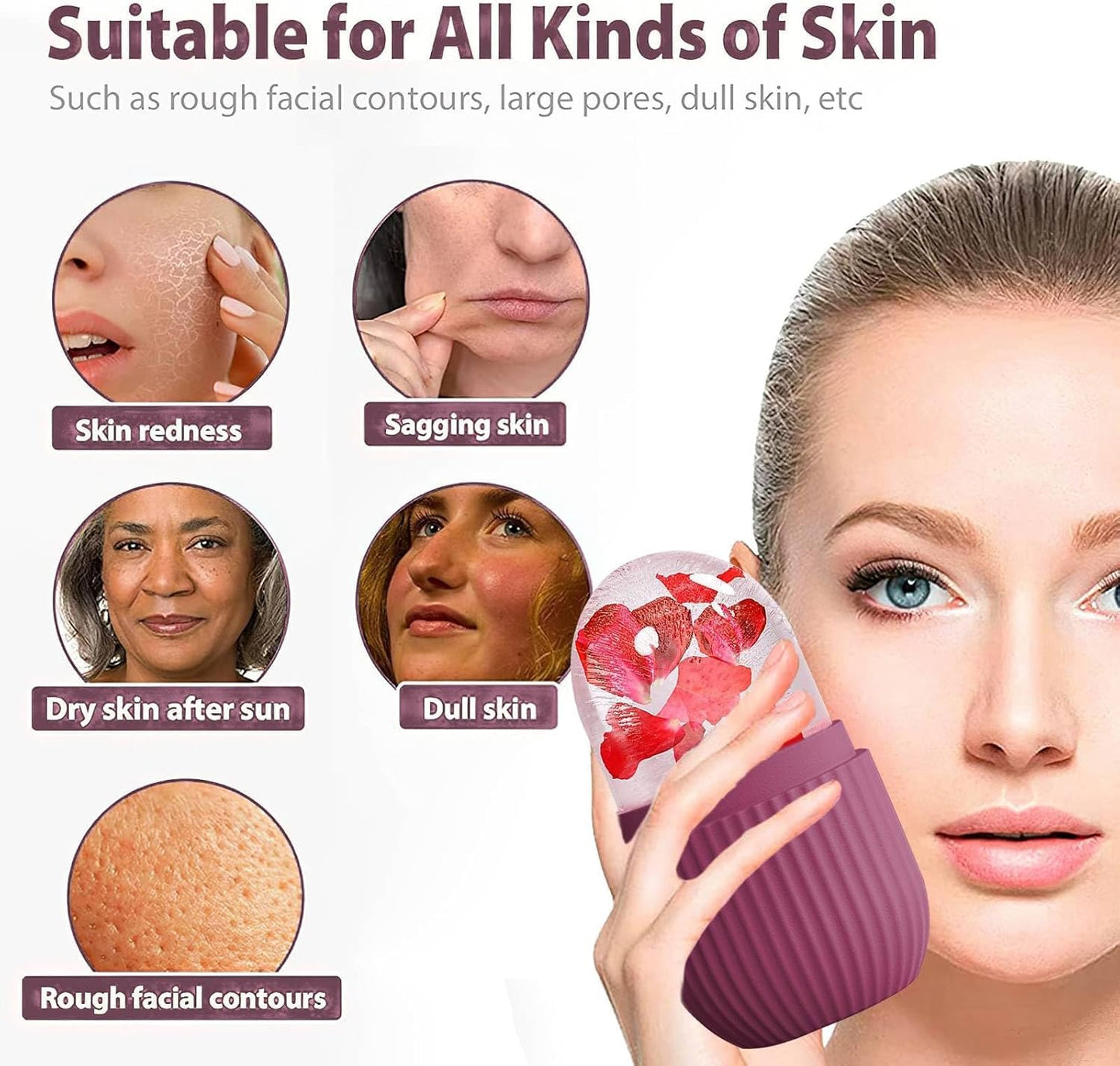 Face Glow Ice Roller Face/ Striped Ice Facial Roller, Non-Scented, Battery-Free, Silicone Material for All Skin Types, Multicolor.