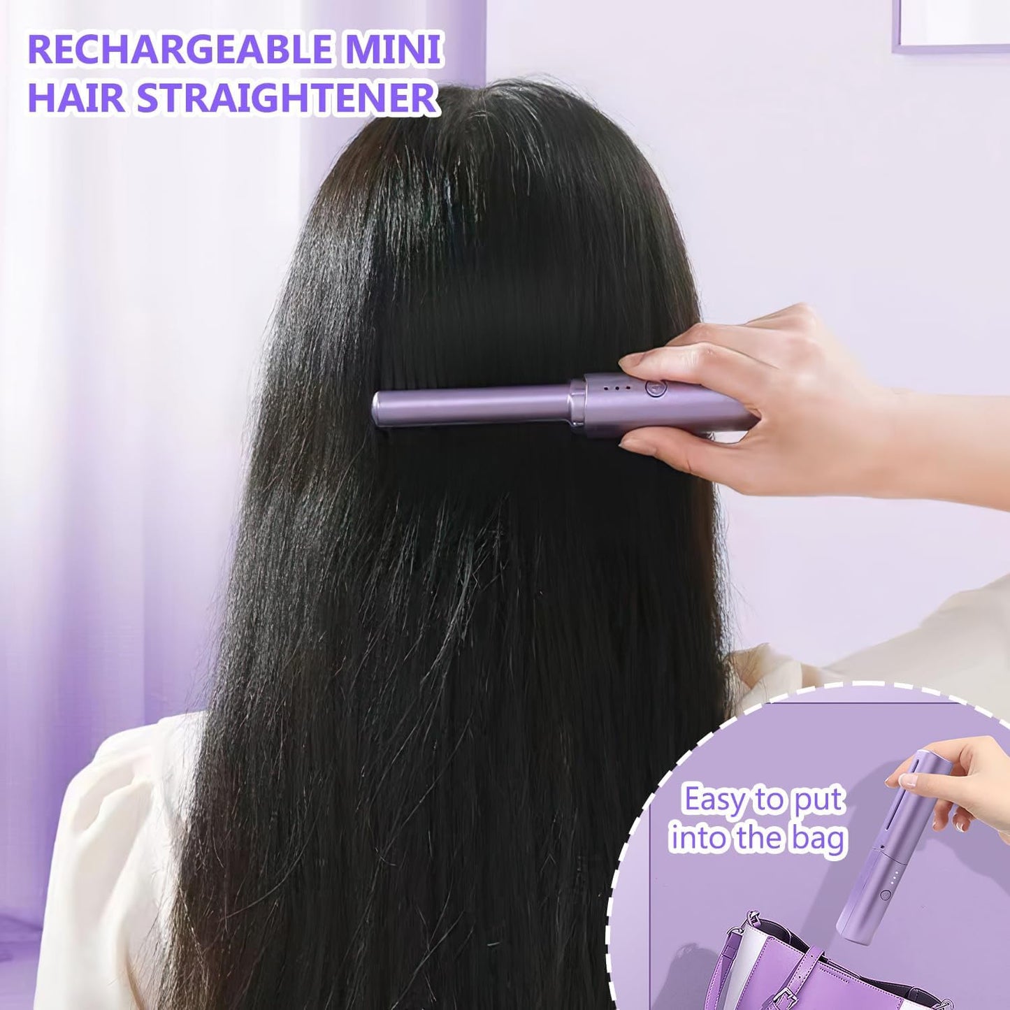 Portable Hair Straightener Comb/ Mini Wireless Hair Straightener Brush, Portable, 2-in-1, Ceramic, Purple, One Size, Straightens and Curls, Suitable for All Hair Types, Multicolor.