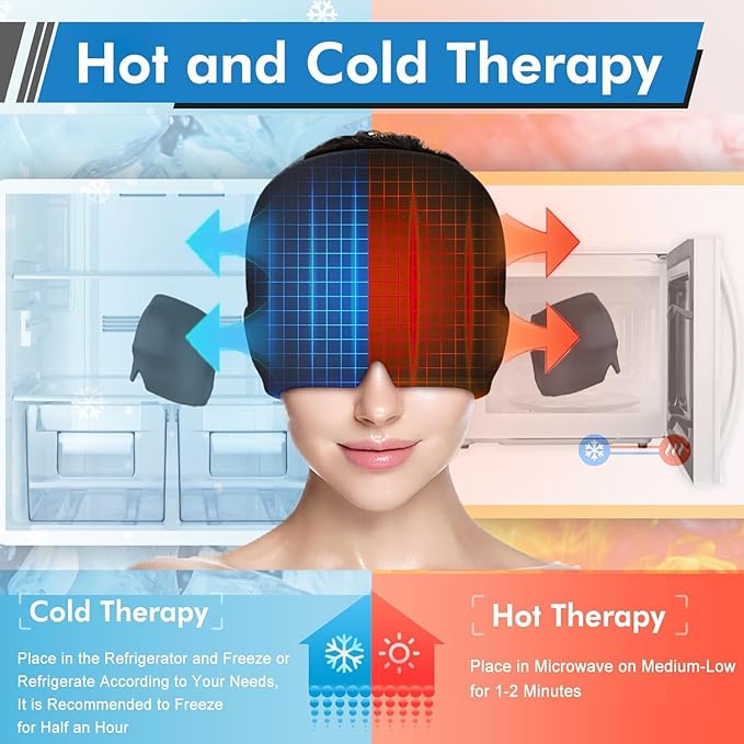 Migraine Relief Cap,Stretchable Headgear for Cold & Hot Relax to Alleviate Headaches, Unscented, Use Without Power, Battery-Free - for Tension, Stress, Fever, Fatigue Relief, Stress, Multcolor.