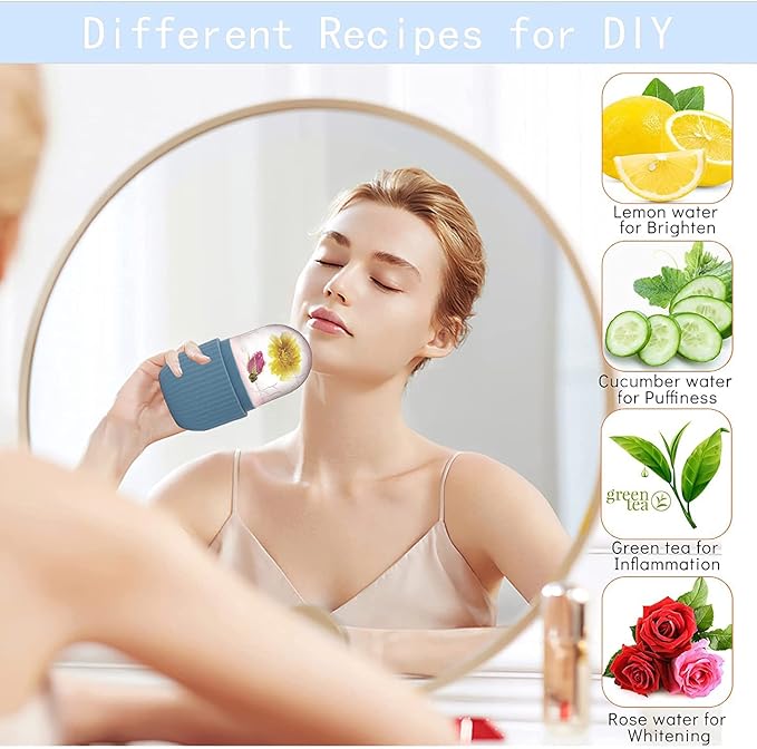 Face Glow Ice Roller Face/ Striped Ice Facial Roller, Non-Scented, Battery-Free, Silicone Material for All Skin Types, Multicolor.