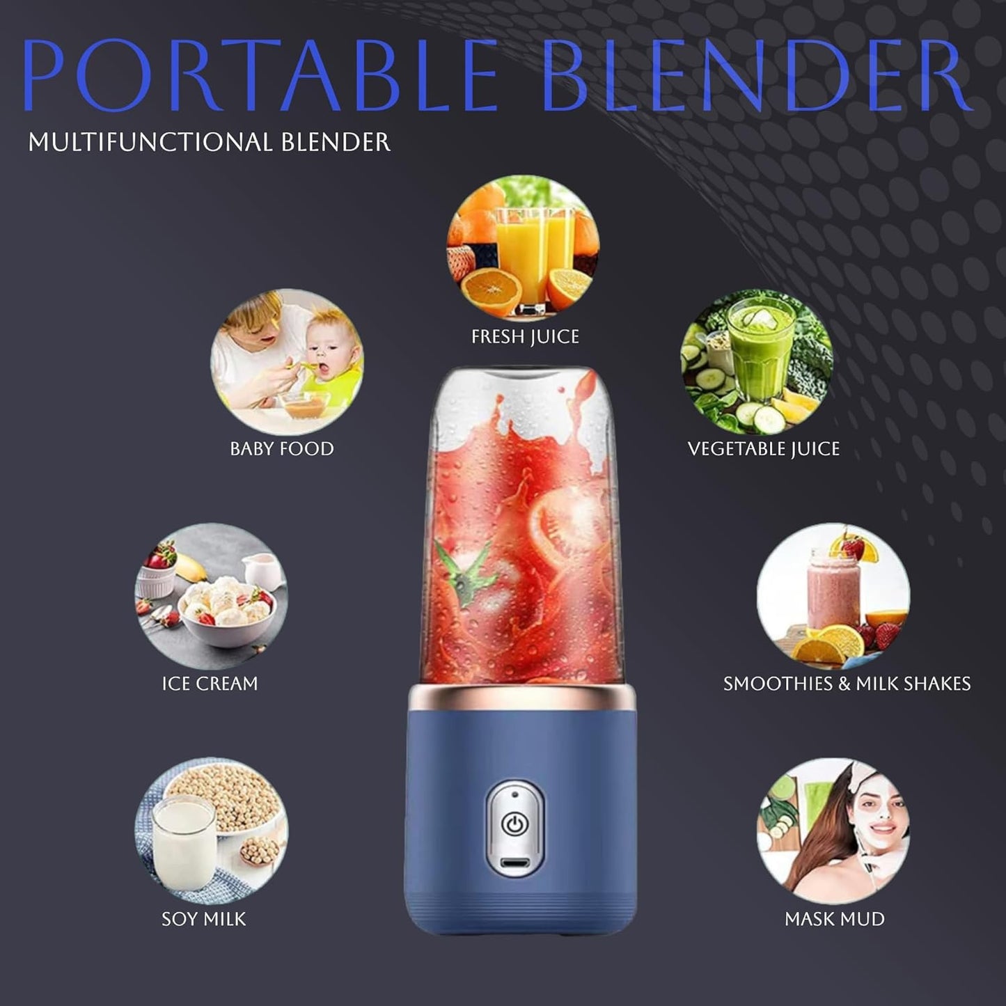 Portable Blender With Cup/ Portable Juicer Blender, Electric, For Milkshakes Smoothies, Travel Office Sports, Multicolor.