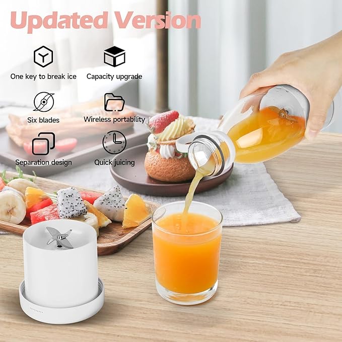 Portable Juicer Bottle/ Portable Electric Wireless Mini Fruit Blender Juicer - Perfect for On-the Go, Wireless USB Rechargeability, Multicolor.