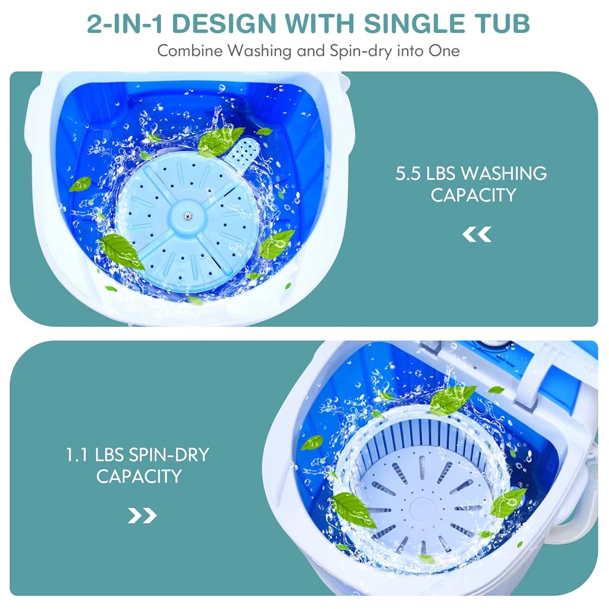 Portable Washing Machine/ Compact and Space-Saving Design, Powerful Cleaning Performance,User-Friendly Controls, Convenient Features, Multicolor.