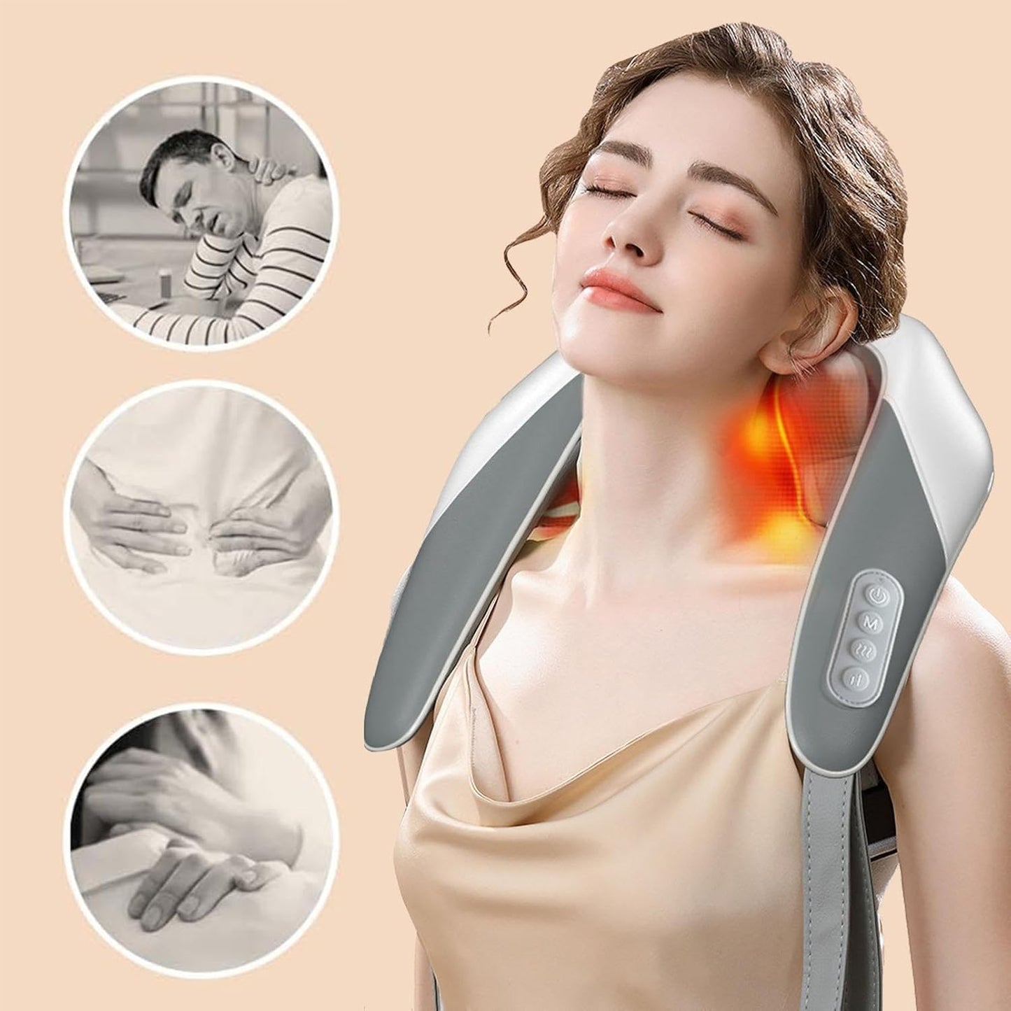 3d head and shoulder Kneeding Massage/ Shoulder and Neck Massager for Pain Relief Deep Tissue, Electric Massager with Heat, Neck, Back, Shoulder, Trapezius Muscle Relaxation Massage Pillow, Ideal Gift, Multicolor.