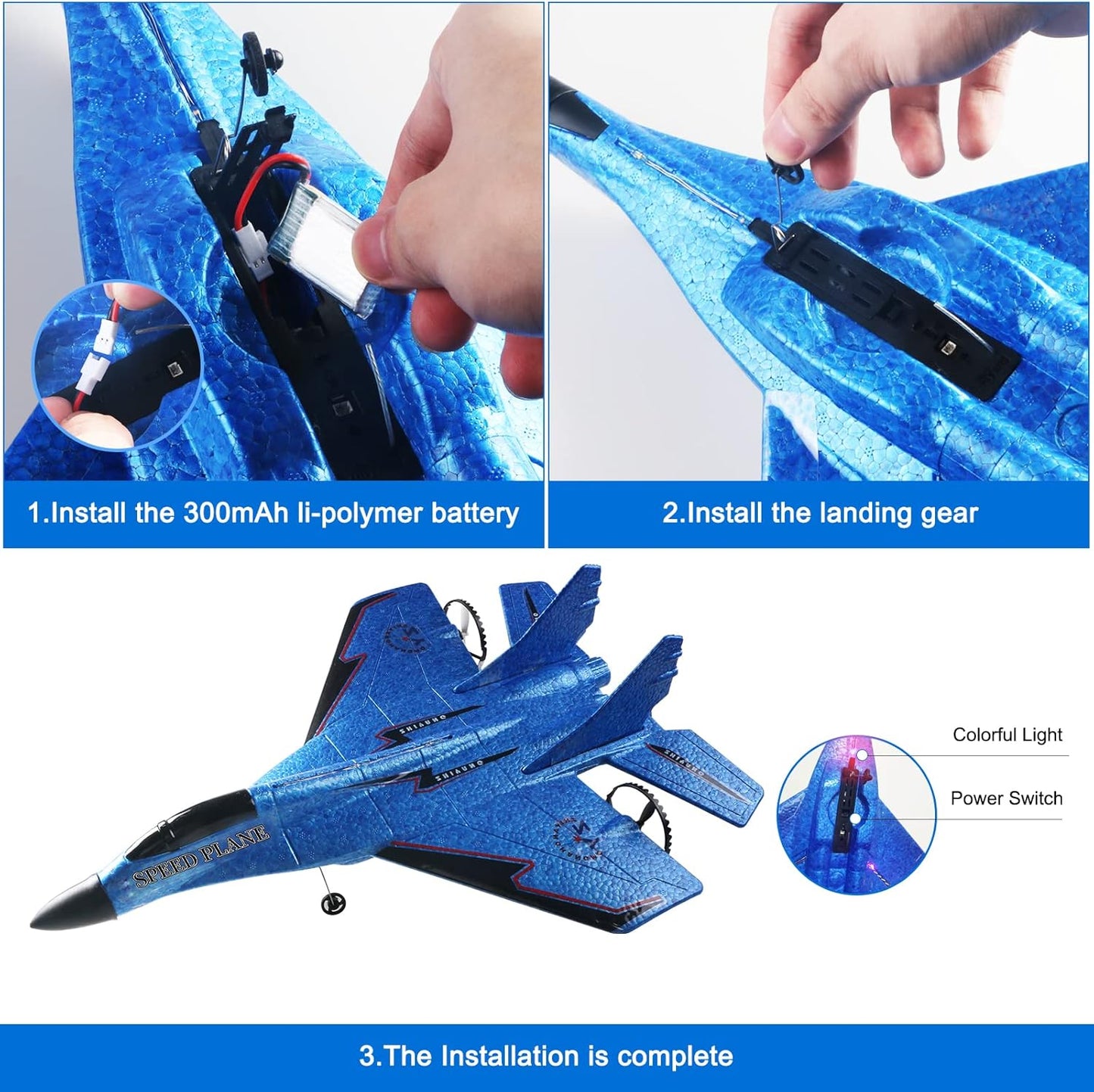 Remote Control Airplane/ RC Plane, RC Airplanes, Remote Control Airplanes with Automatic Balance System, RC Glider for Beginner Adult Kids, Easy to Fly EPP Foam RC Aircraft Fighter with LED Light, Multicolor.
