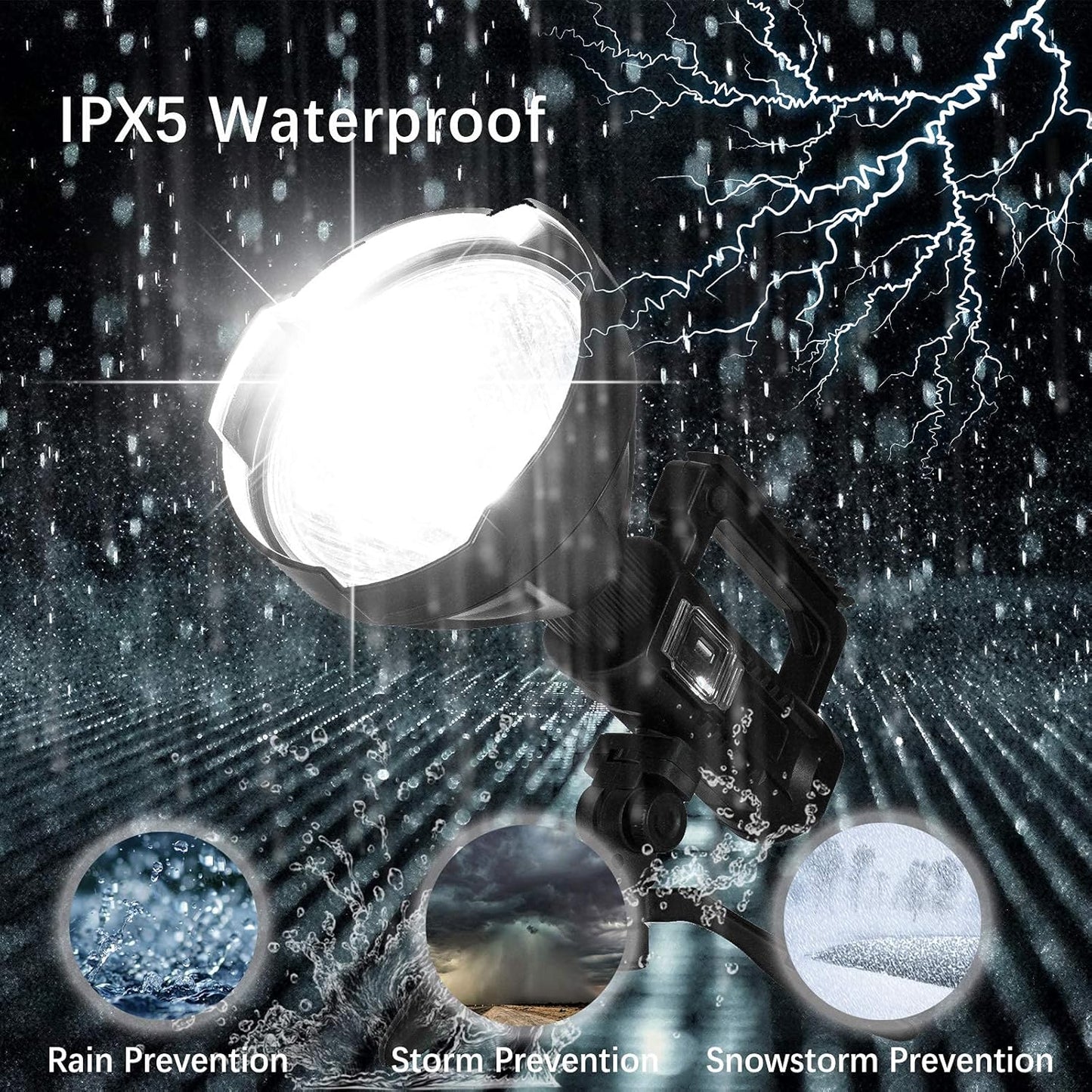 Portable LED Flashlight/ Rechargeable 4 Modes Waterproof Large Searchlight for Camping,Fishing with USB Output and Foldable Tripod, Multicolor.