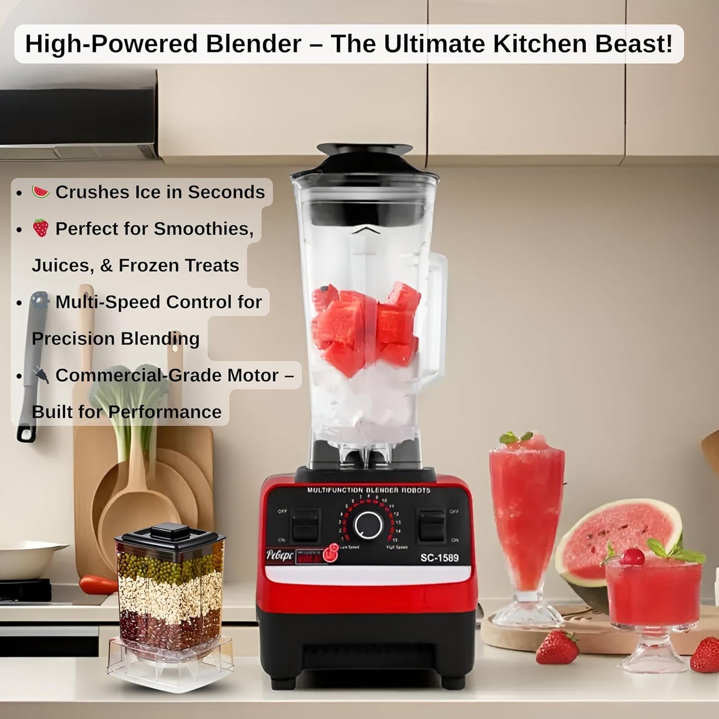 Electric Mixer Silver Crest with Meat Grinder/ Blender Juicer 4500W, Heavy Duty Commercial Grade Blender 6 Blades Mixer Juicer for Fruit Food Processor Grinder Mill, Chopper Mill and Ice Smoothies, Multicolor.