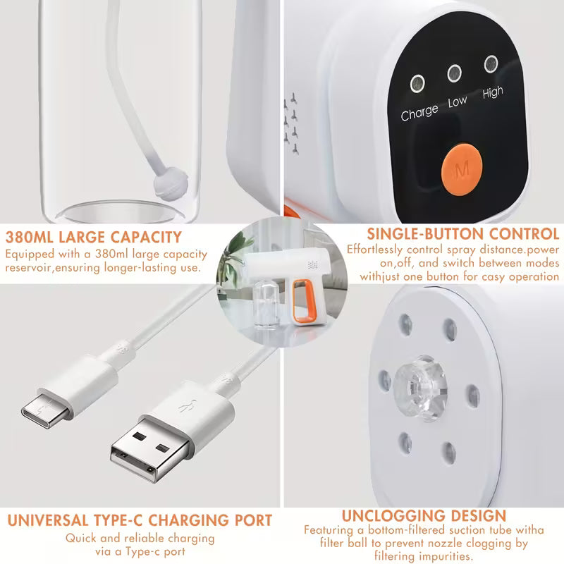 Nano Spray Disinfectant Mist Gun/ Ecolyte+ Handheld Rechargeable for Home, 380ml Tank For Extended Use Without Frequent Refills, Office, School or Garden, Multicolor.